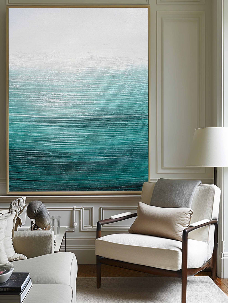 Blue Wave Oil Painting On Canvas Large Abstract Ocean Wall Art Ocean Wave Painting Acrylic Textured Art Blue And Gold Abstract Painting