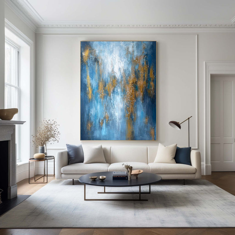 Blue Gold Abstract Wall Art Modern Canvas Wall Art Large Acrylic Abstract Painting For Livingroom