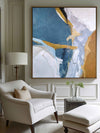 Large Vertical Blue Gold Wall Art Oversized Abstract Canvas Art For Living Room