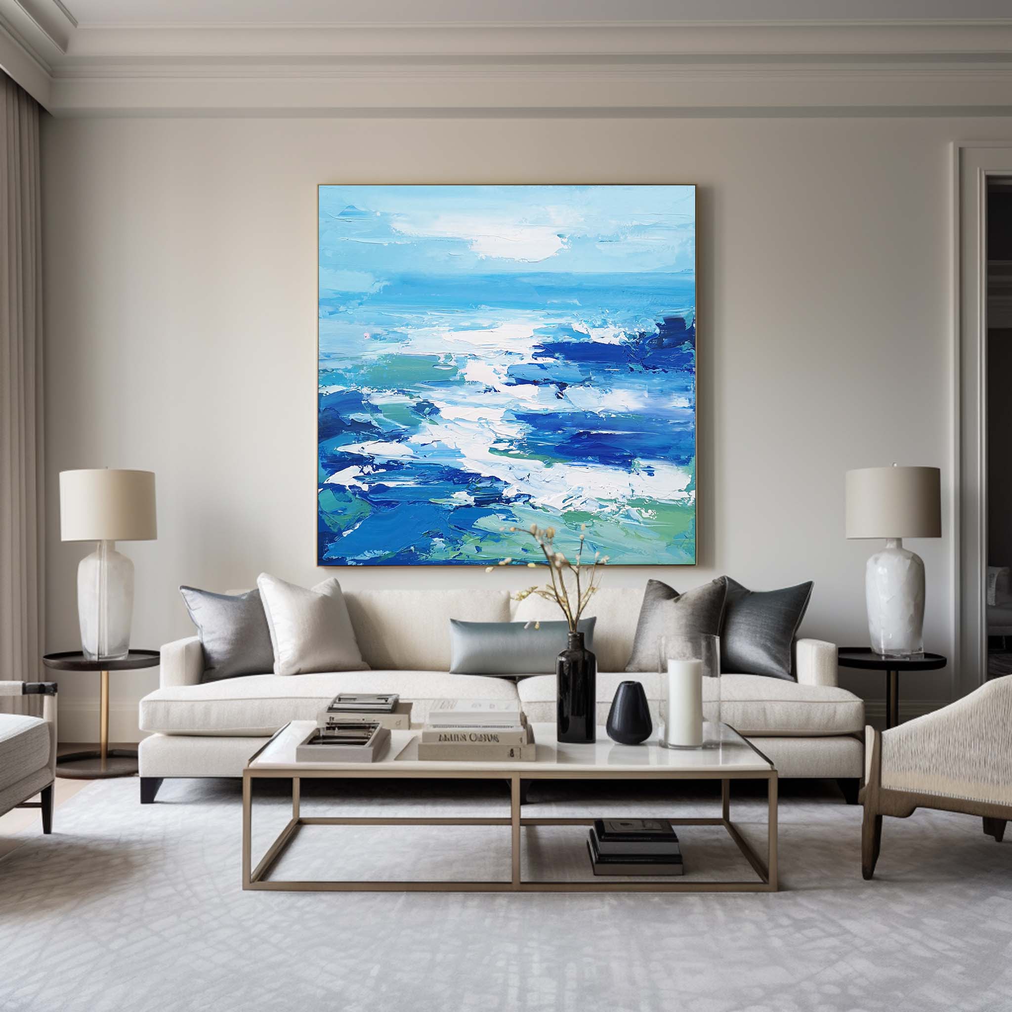 Original Blue Abstract Art Extra Large Abstract Painting Squares Canvas ...