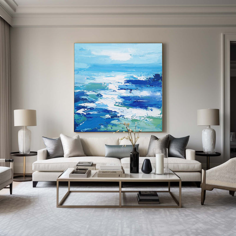 Original Blue Abstract Art Extra Large Abstract Painting Squares Canvas Painting For Sale