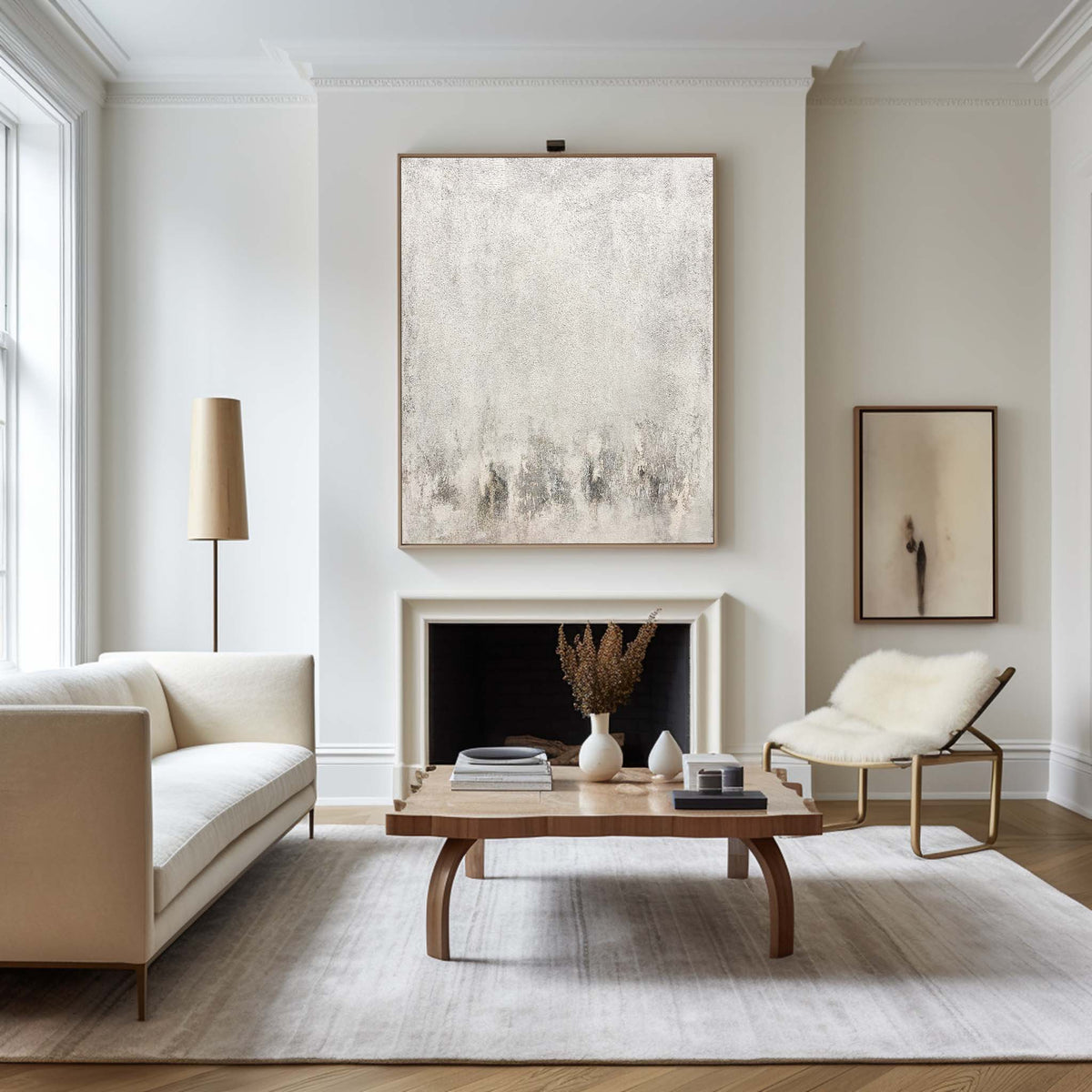 Gray And White Wall Art White Minimalist Painting On Canvas Large Canvas Art 