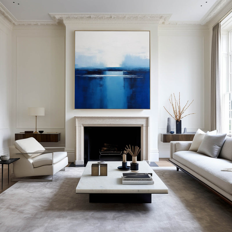 Blue and White Minimalist Abstract Art On Canvas Modern Painting Abstract Painting For livingroom