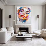 Abstract Women Face Acrylic Painting  Big Colorful Wall Decor Large Portrait Painting Living Room