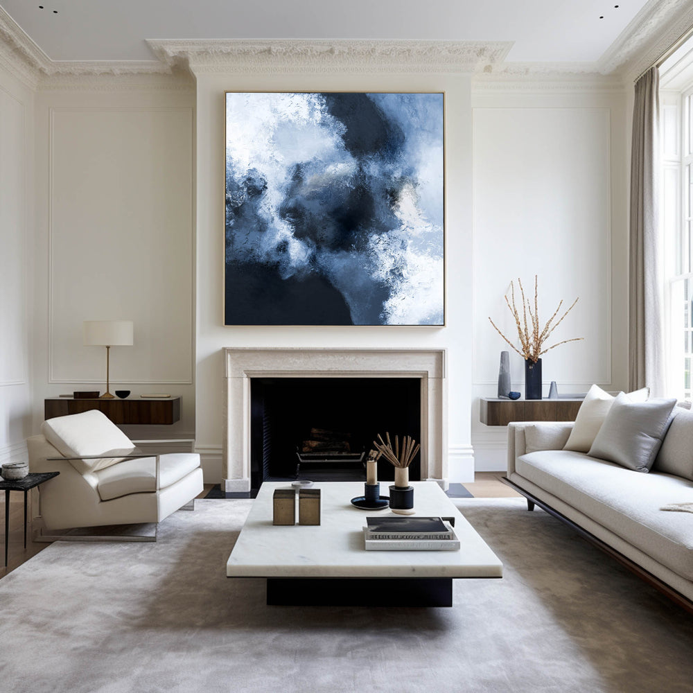 Large Blue Abstract Art Navy Nlue Abstract Wall Art Canvas Big Blue Painting 