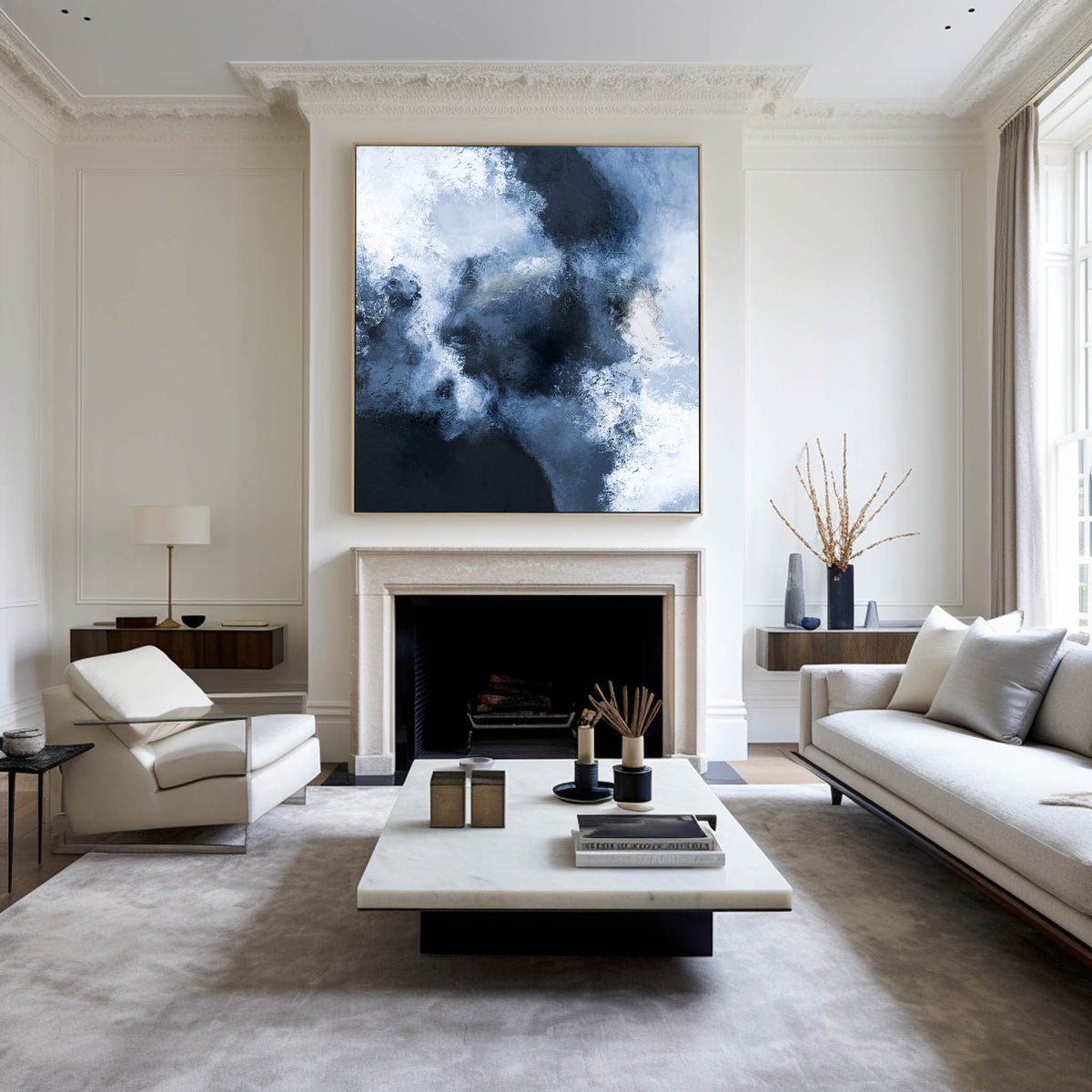 Large Blue Abstract Art Navy Nlue Abstract Wall Art Canvas Big Blue Painting 
