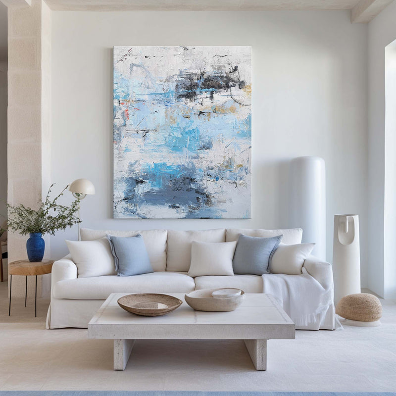 Large Abstract Painting On Canvas Blue And White Art Canvas Modern Huge Abstract Canvas Art