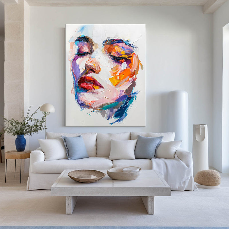 Modern Colorful Girl's Faces Wall Art  Knife Art Painting  Contemporary Home Decor For Sale