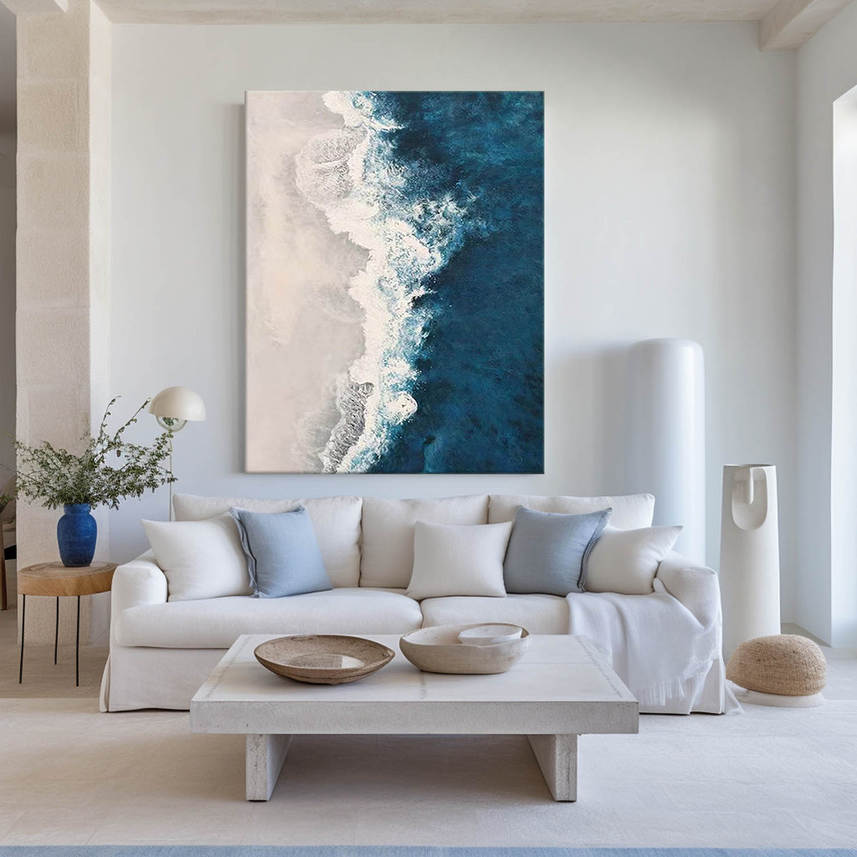Blue Rich Textured Seascape Painting Large Abstract Wall Art Blue Coastal Canvas Painting