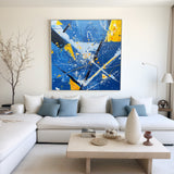 Original Blue And Yellow Abstract Wall Art ,Bump The Color，Living Room Decor, Modern, Minimalist Wall Art