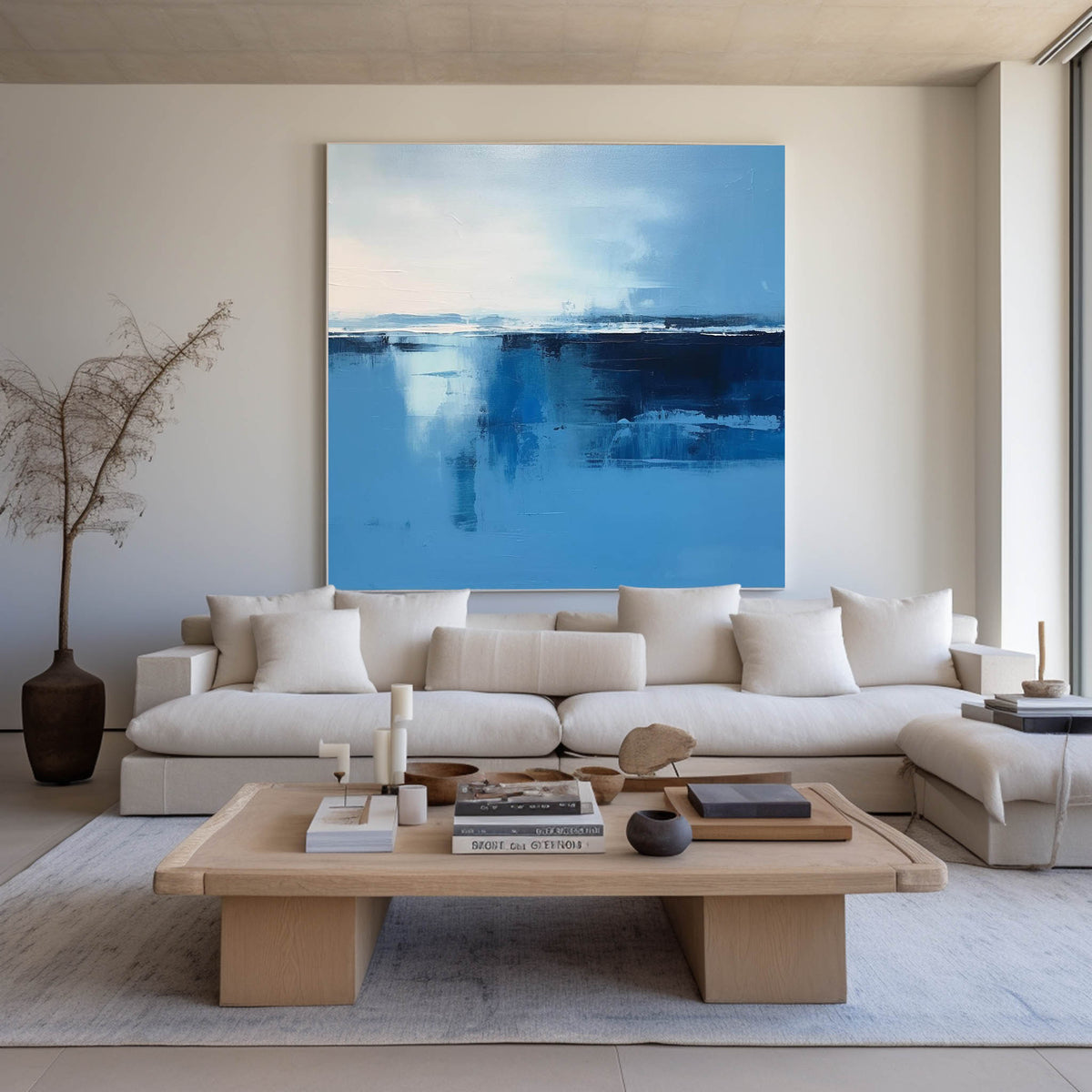Blue and White Minimalist Abstract Art On Canvas Modern Painting Abstract Painting For livingroom