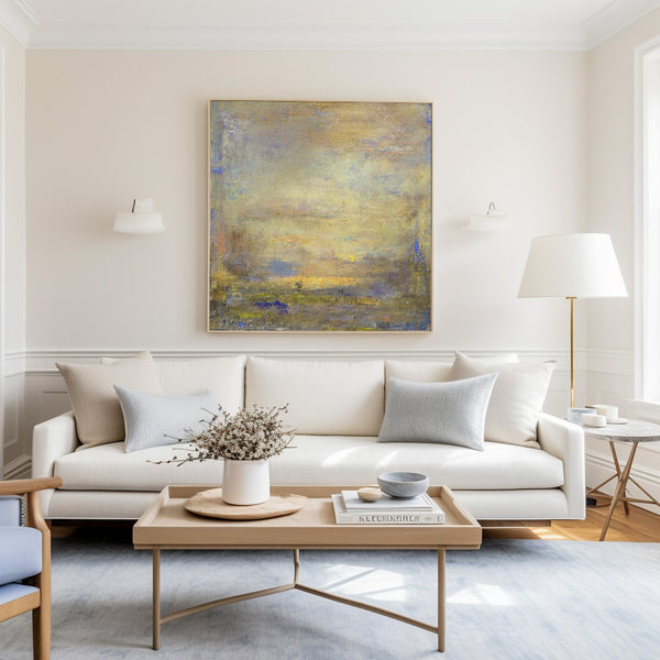 Yellow Abstract Painting Square Modern Canvas Art Extra Large Artwork