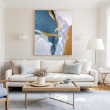 Large Vertical Blue Gold Wall Art Oversized Abstract Canvas Art For Living Room