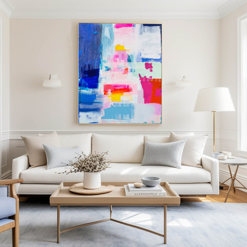 Large Colorful Abstract Wall Art Bright Acrylic Paintings Colorful Canvas Art