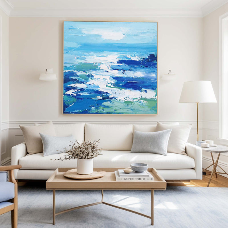 Original Blue Abstract Art Extra Large Abstract Painting Squares Canvas Painting For Sale