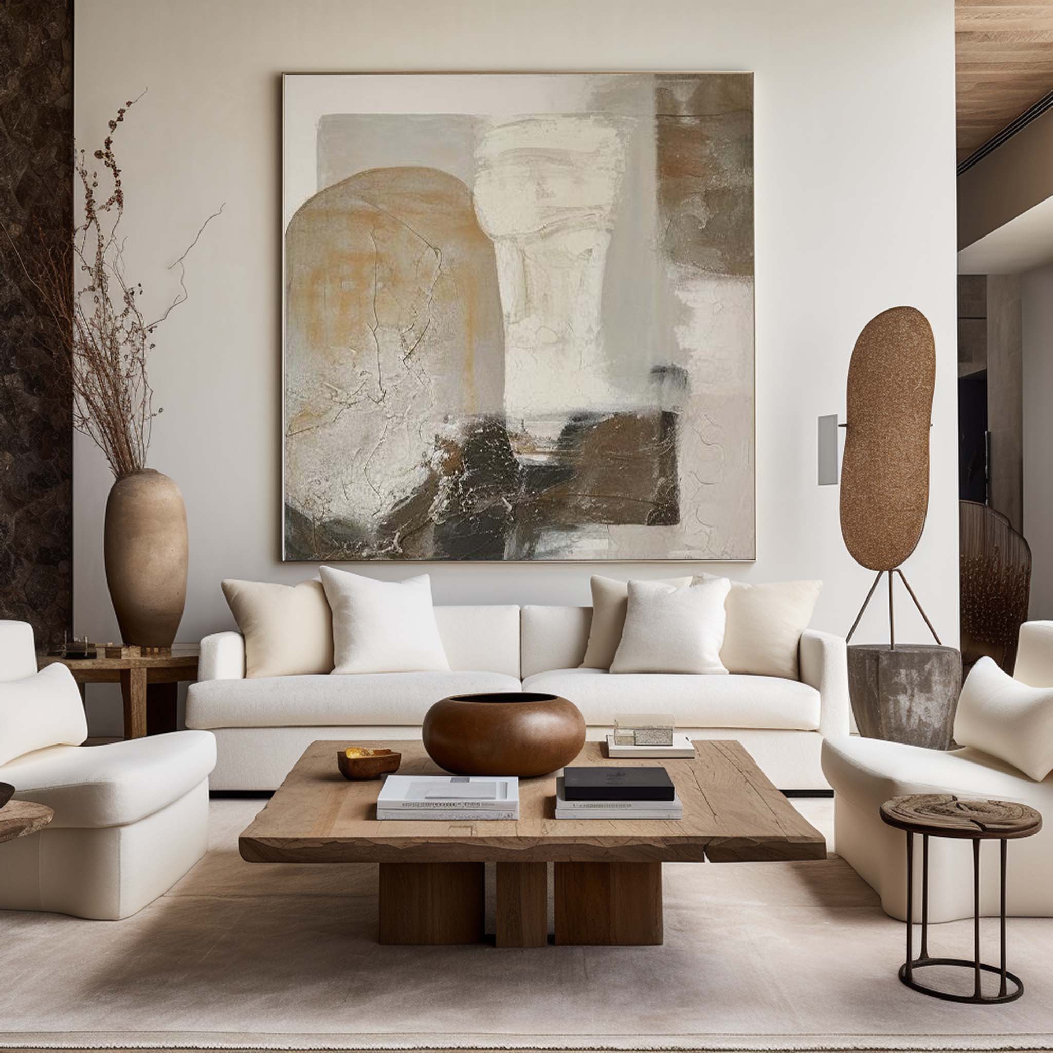 Brown and Beige Minimalist Abstract Art On Canvas Modern Painting Abstract Painting For livingroom