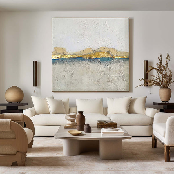 Beige White Gold Canvas Wall Art Large Contemporary Landscape Painting