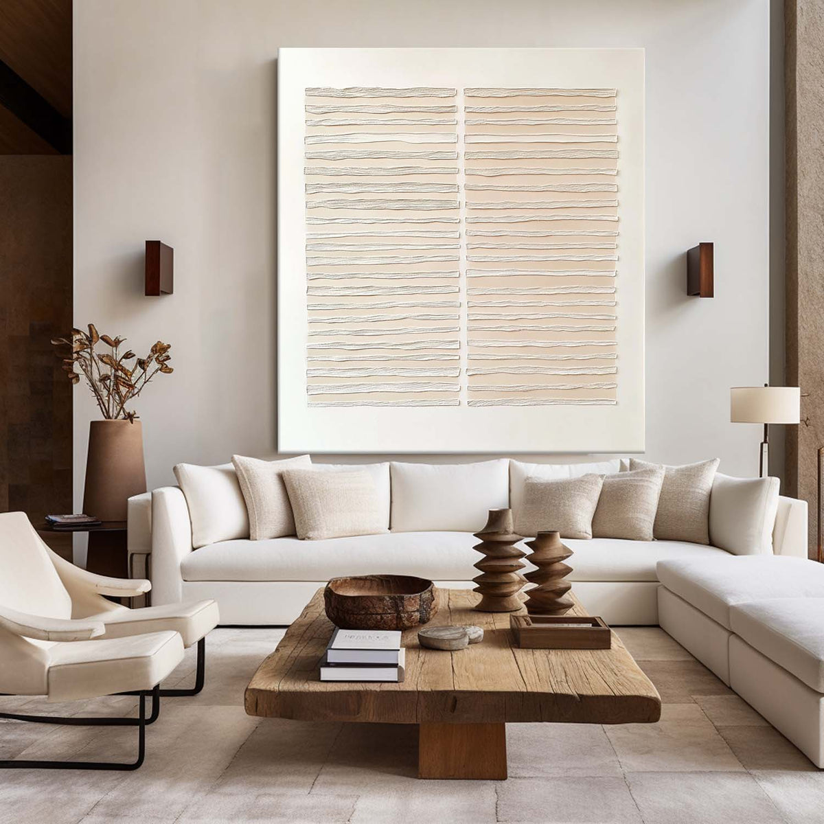 Wabi-sabi Beige Rich Textured Plaster Beige Wall Art Large Minimalist Painting For Livingroom