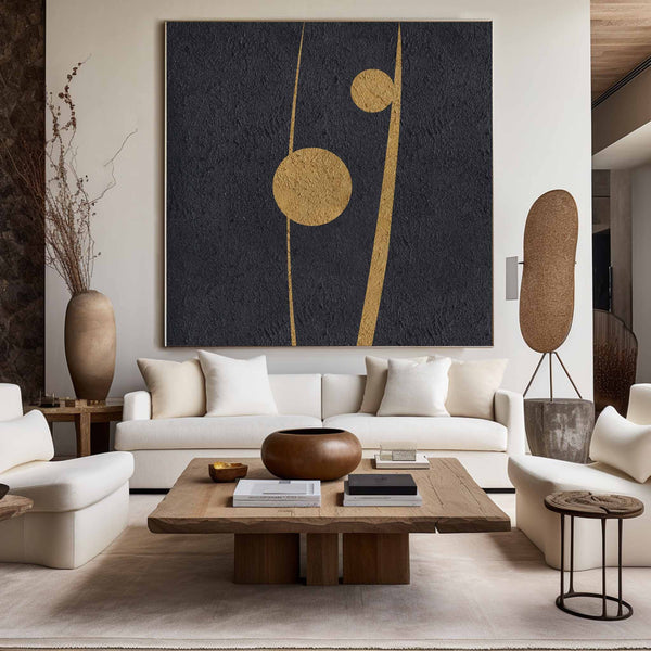 Black And Gold Abstract Art Minimalist Painting Frame For Livingroom