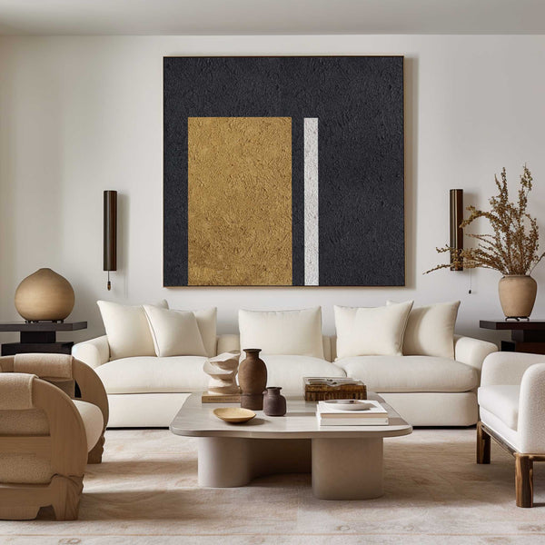 Black Minimalist Painting Oversized Painting Canvas Gold Minimalist Painting