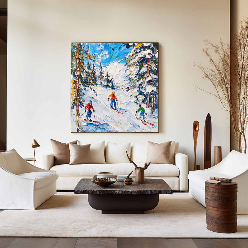 Skiing Canvas Painting Large Mountain Skiing Wall Art Modern Snow Art Large Painting For Livingroom
