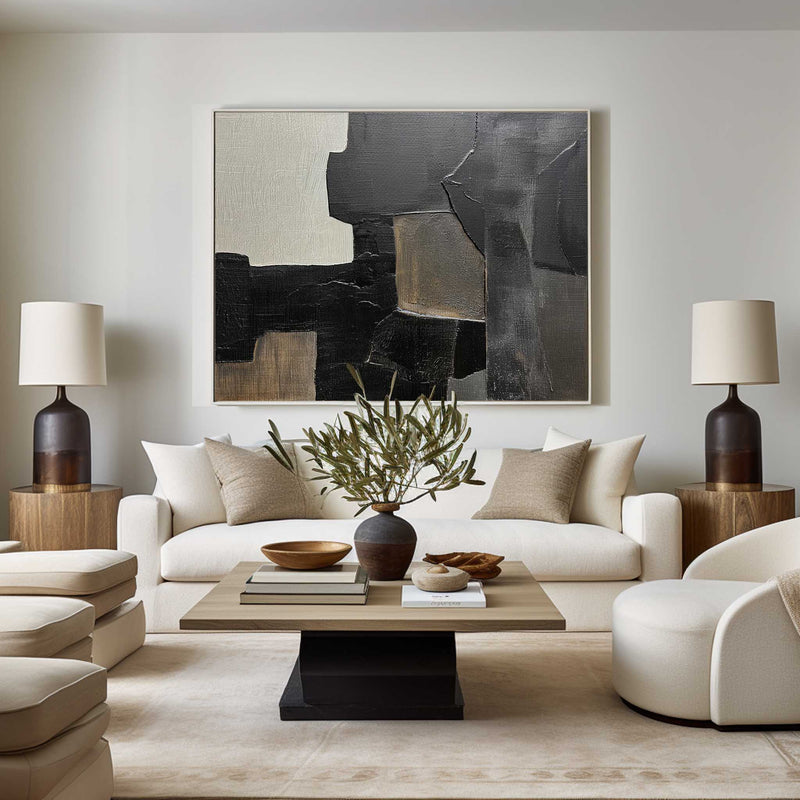 Black And Grey Wall Art Abstract Acrylic Art Canvas Painting For Living Room Painting Ideas On Home Decor