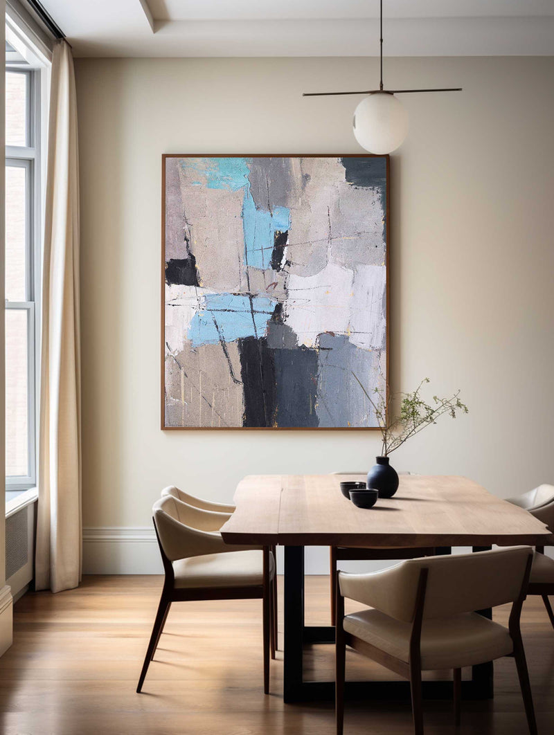 Blue Grey Abstract Geometric Painting For Sale, Geometric Acrylic Painting, Modern Abstract Art