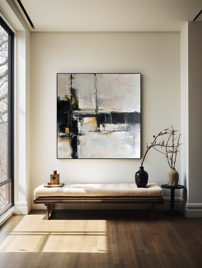 Black and Beige Minimalist Abstract Art On Canvas Modern Painting Abstract Painting For livingroom