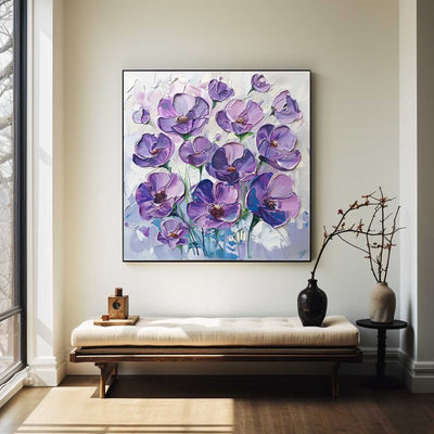 Modern Colorful Flowers Canvas Art Plaster Painting Rich Textured Artworks Abstract Art For Livingroom
