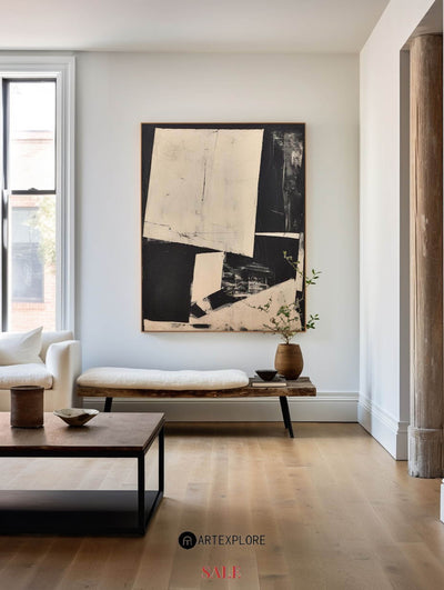 Modern Black And Beige Abstract Canvas Wall Art Earth Tone Minimalist Art Minimalist Painting 