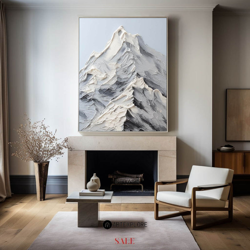 Large Mountain Painting Rich Textured Mountain Wall Art Blue White Mountain Art Landscape Art