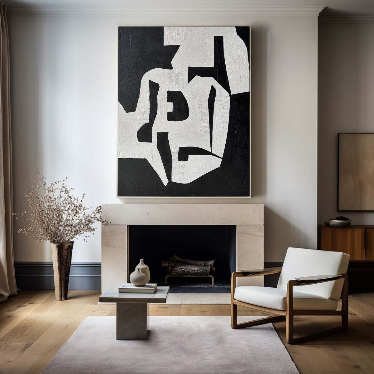 Modern Black And White Abstract Canvas Wall Art Minimalist Art Minimalist Painting For Livingroom