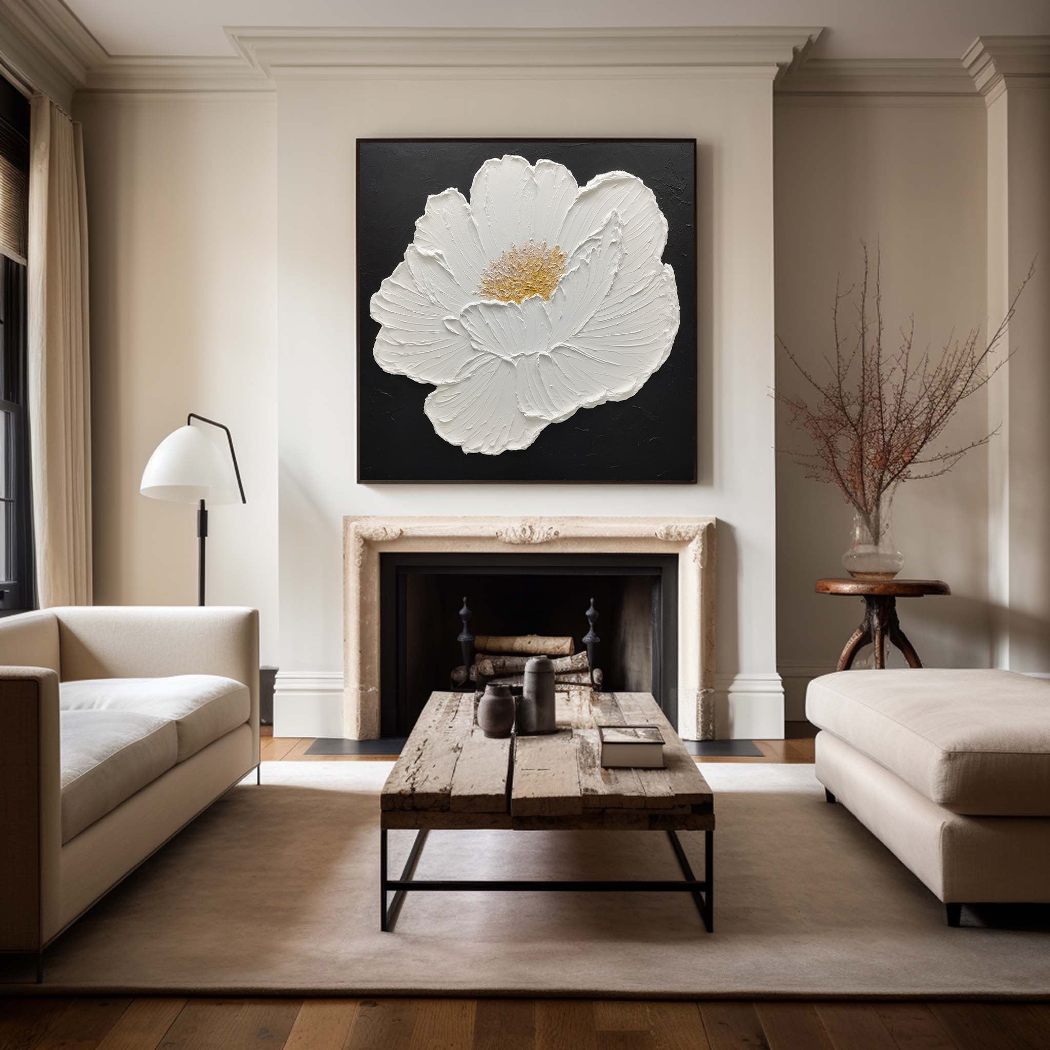 White Flower Abstract Painting Minimalist Abstract Art On Canvas Modern Flower Painting Painting For livingroom
