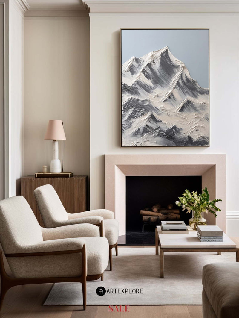 Snow Mountain Plaster Painting Mountain Art White Snow Mountain Landscape Painting For Sale