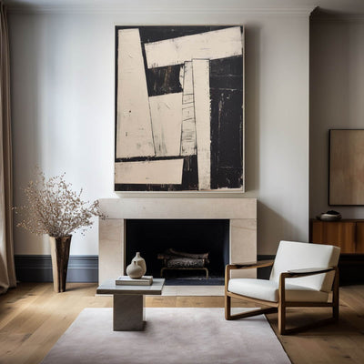 Modern Black And White Abstract Canvas Wall Art Earth Tone Minimalist Art Minimalist Painting 