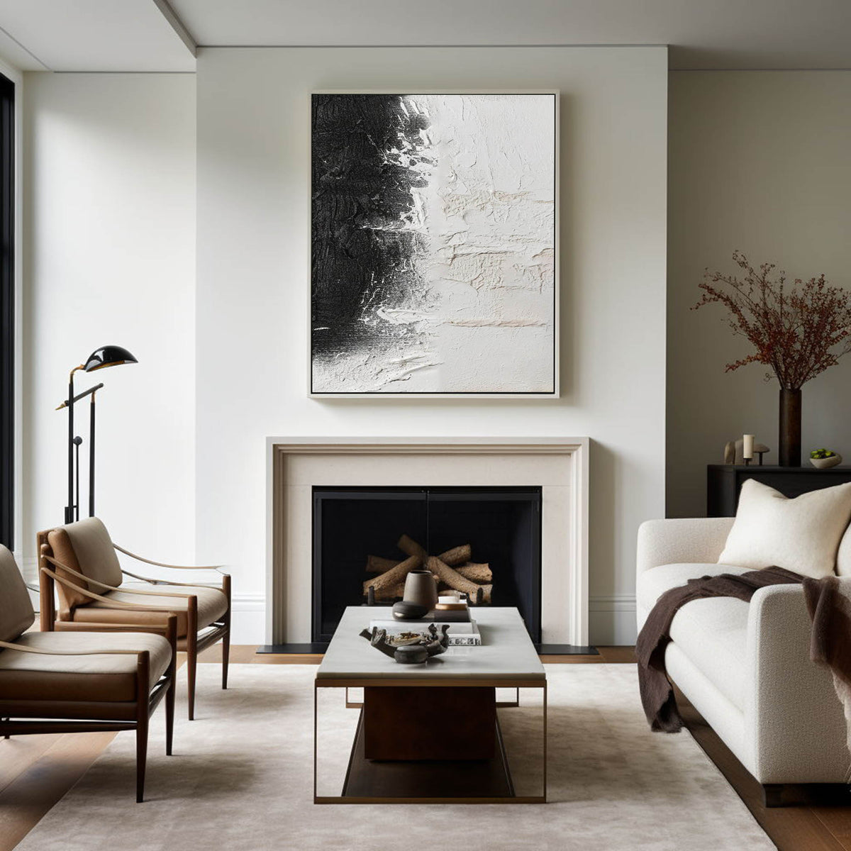 Black And White Abstract Painting, Black White Minimalist Painting, Black White Canvas Wall Art