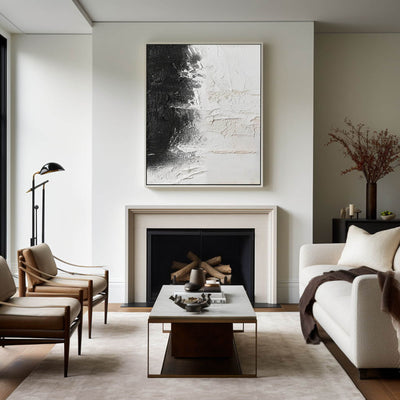 Black And White Abstract Painting, Black White Minimalist Painting, Black White Canvas Wall Art