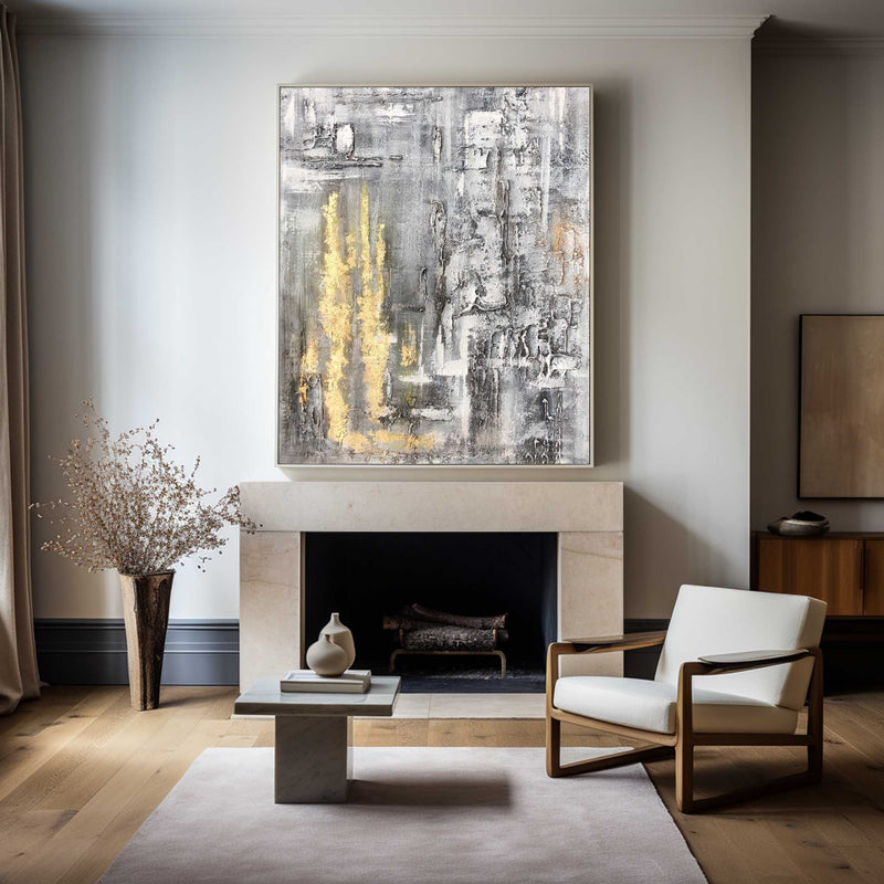 Abstract Gold Wall Art Grey And Gold Wall Art Huge Vertical Wall Art