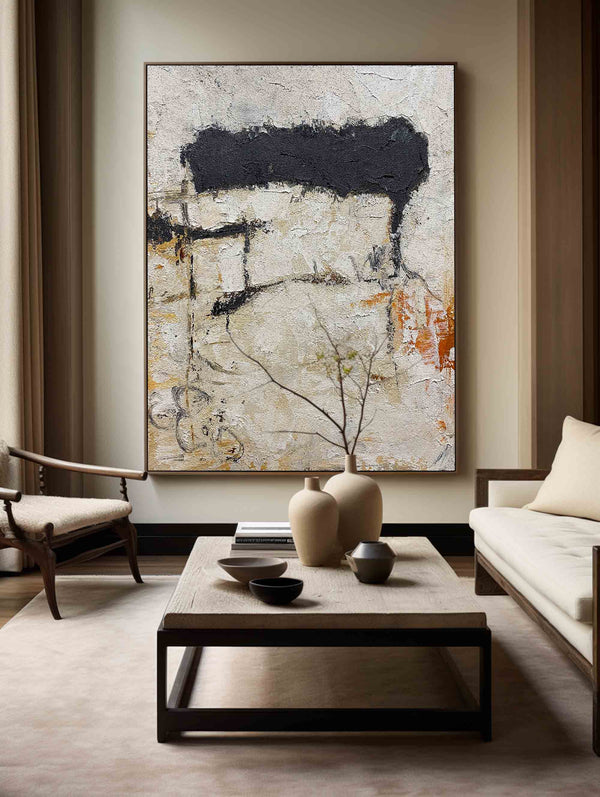 Original Minimalist Abstract Art Large Black White Yellow Acrylic Painting On Canvas Contemporary Art Modern Canvas Art