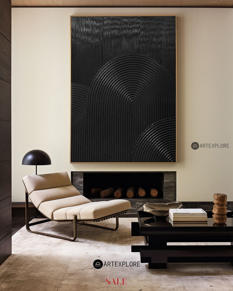 Big Modern 3D Black Textured Wall Decor,Modern Dark Art Designs On Wall,Pure Black Minimalist Painting