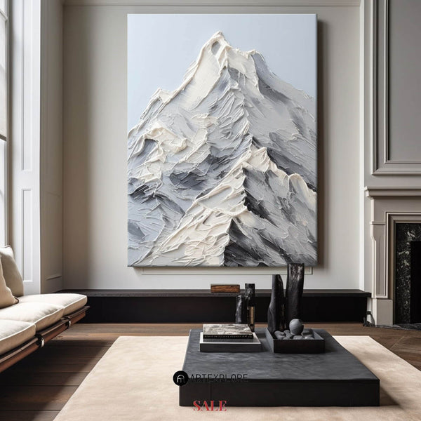 Large Mountain Painting Rich Textured Mountain Wall Art Blue White Mountain Art Landscape Art