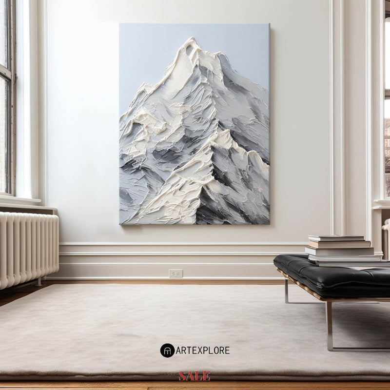 Large Mountain Painting Rich Textured Mountain Wall Art Blue White Mountain Art Landscape Art