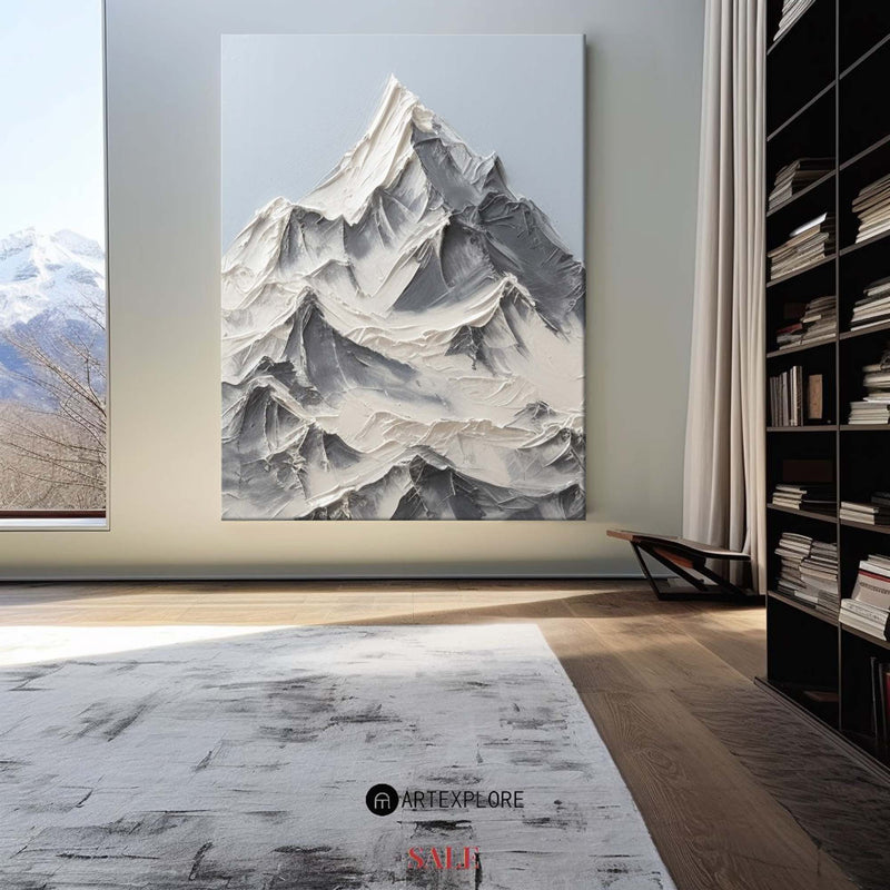 Snow Mountain Painting Rich Textured Mountain Art White Snow Mountain Landscape Painting