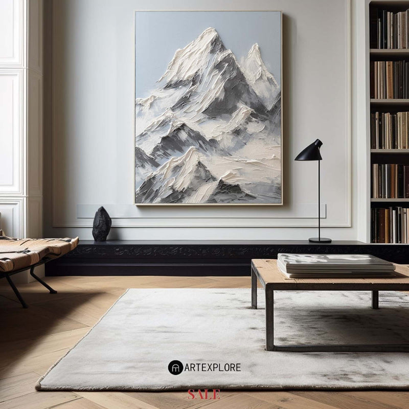 Large Snow Mountain Plaster Painting Mountain Art Blue White Snow Mountain Canvas Painting