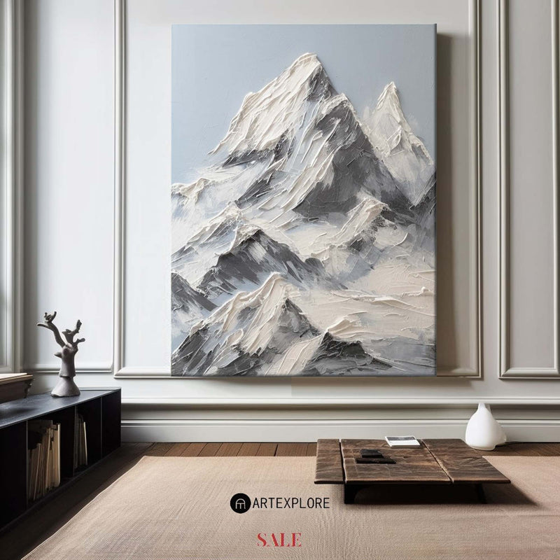 Large Snow Mountain Plaster Painting Mountain Art Blue White Snow Mountain Canvas Painting