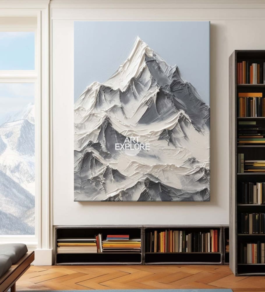 Snow Mountain Painting Rich Textured Mountain Art White Snow Mountain Landscape Painting