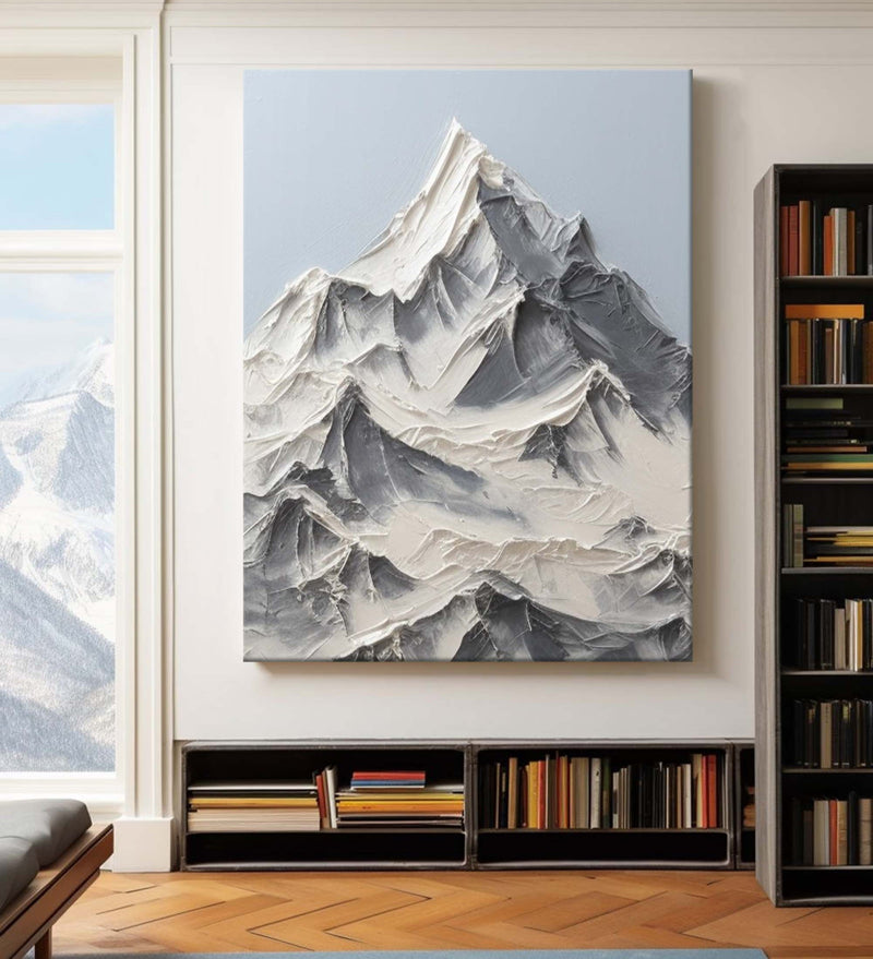 Snow Mountain Painting Rich Textured Mountain Art White Snow Mountain Landscape Painting