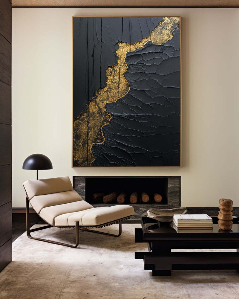 Black And Gold  Modern Art Black Texture Art Paintings For Wall Luxury Art Custom Artwork