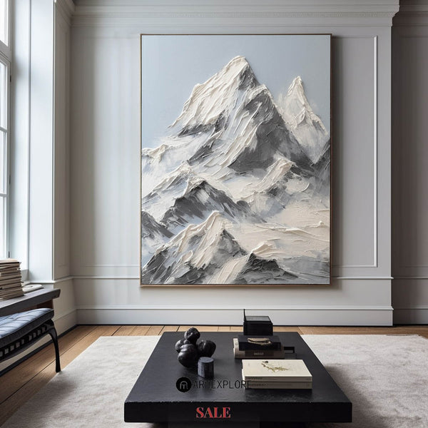 Large Snow Mountain Plaster Painting Mountain Art Blue White Snow Mountain Canvas Painting