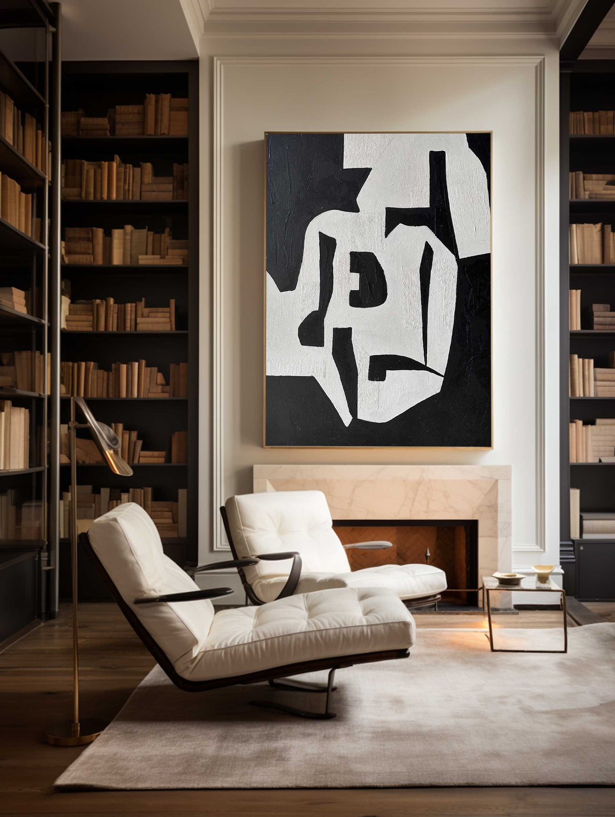 Modern Black And White Abstract Canvas Wall Art Minimalist Art Minimalist Painting For Livingroom